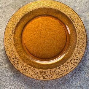 Ornate Amber Charger Plate with Gold Filigree
